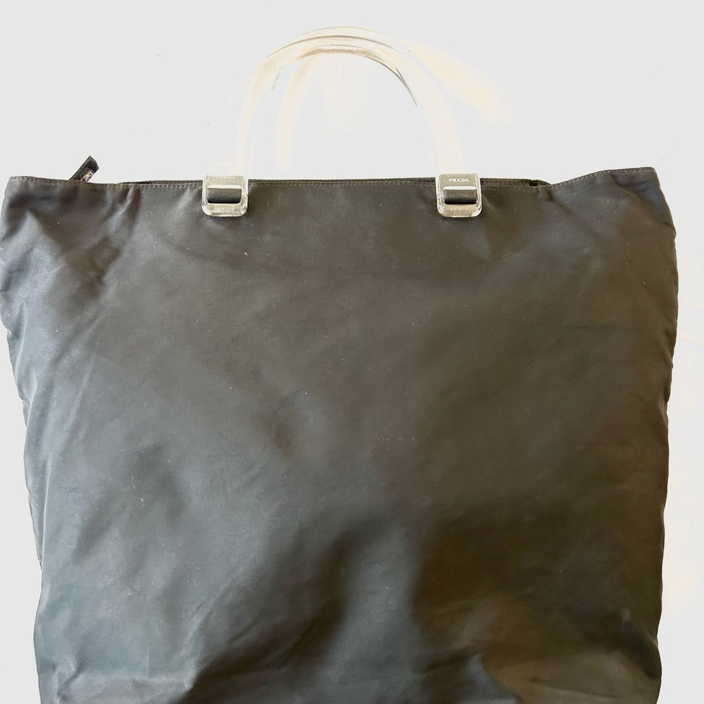 Prada Nylon Black Tote Bag with Clear Handles